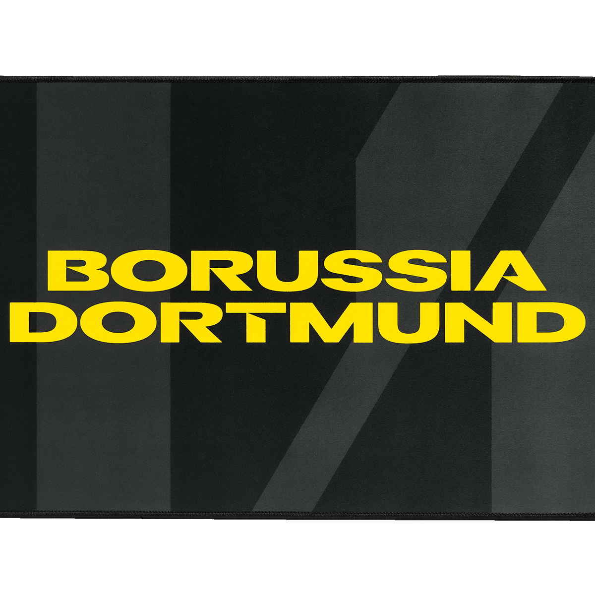 Schwarzgelbes Gaming Mousepad mit Borussia Dortmund Schriftzug und stilvollem Design, ideal für BVB-Fans.
