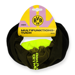 Práctica bufanda multifuncional del BVB para niños en color negro neón con el logotipo del Borussia Dortmund. Un artículo para aficionados muy versátil, ideal para el deporte y el tiempo libre.