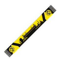スカイラインのデザインが施された、黒と黄色のBVBスカーフ。SIGNAL IDUNA PARKとボルシア・ドルトムントのロゴが入っています。