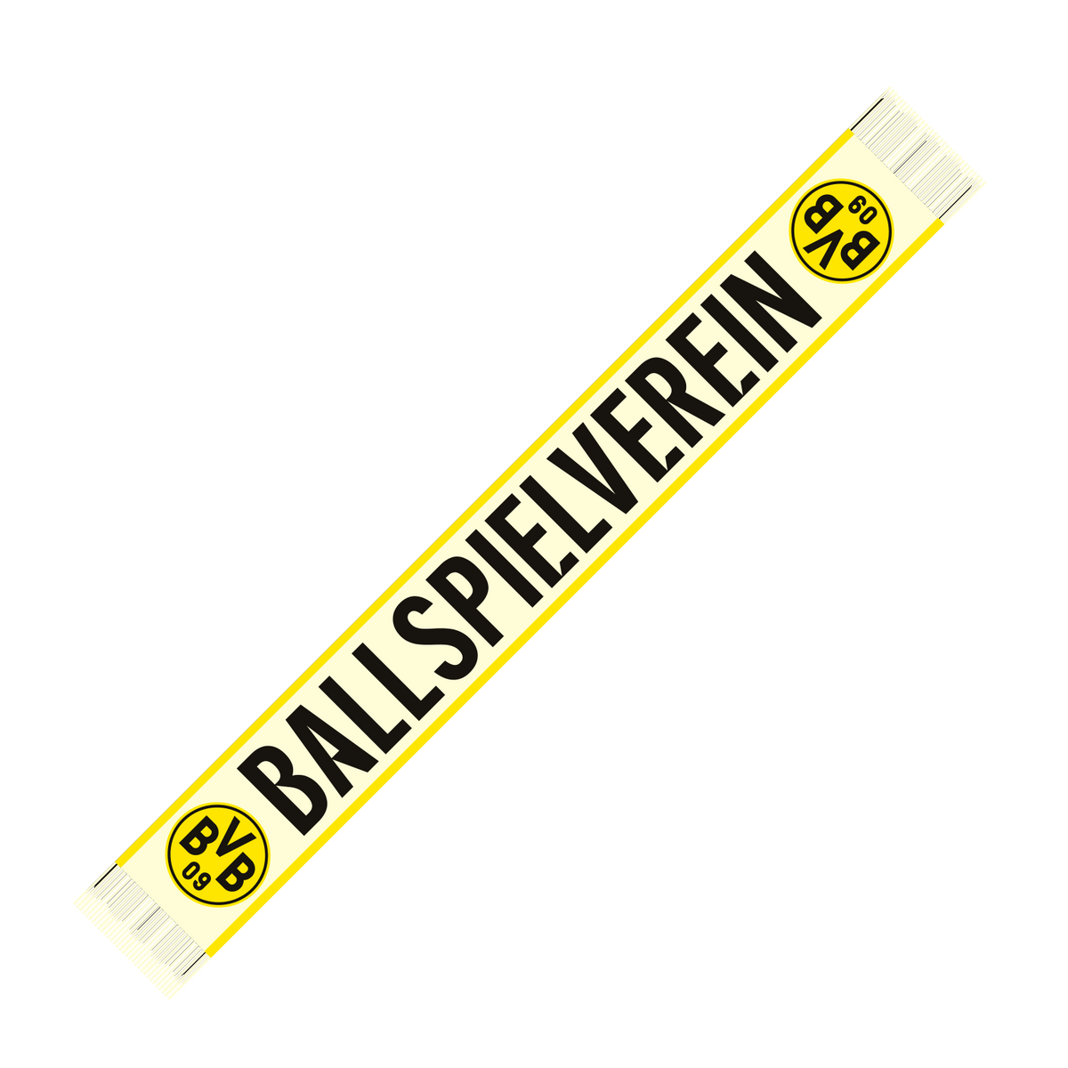 Schwarzer und gelber BVB-Schal mit der Aufschrift 'Ballspielverein' und dem BVB-Logo, ideal als Fanartikel für Borussia Dortmund-Fans.