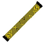 Schwarzgelber BVB-Schal mit auffälligem Zick-Zack-Muster und BVB-Logo an den Enden, ideal für Fans von Borussia Dortmund.