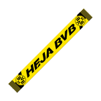 Écharpe noire et jaune du BVB portant l'inscription « HEJA BVB » et l'emblème du BVB, vue en diagonale.