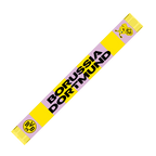 BVBキッズスカーフ。ブラックとイエローのブロックストライプ柄に「Borussia Dortmund」の文字とBVBロゴが入った、若き才能を象徴するデザインで、若いファンに最適です。