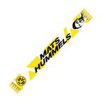 Black-and-yellow BVB scarf featuring the words "Mats Hummels," the BVB logo, and a stylized image of the player, designed as a farewell scarf for the player.