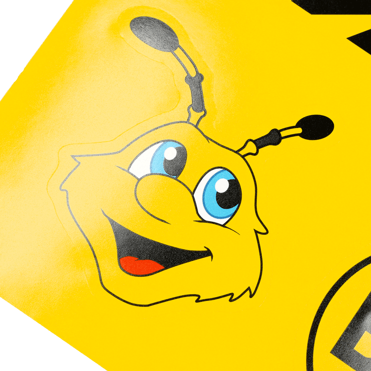 A yellow BVB sticker featuring EMMA, the Borussia Dortmund mascot, smiling against a black-and-yellow background.