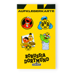 Borussia Dortmund sticker card featuring Sesame Street characters such as Elmo, the Cookie Monster, Ernie, Bert, and Oscar. Perfect as fan merchandise for kids and collectors.