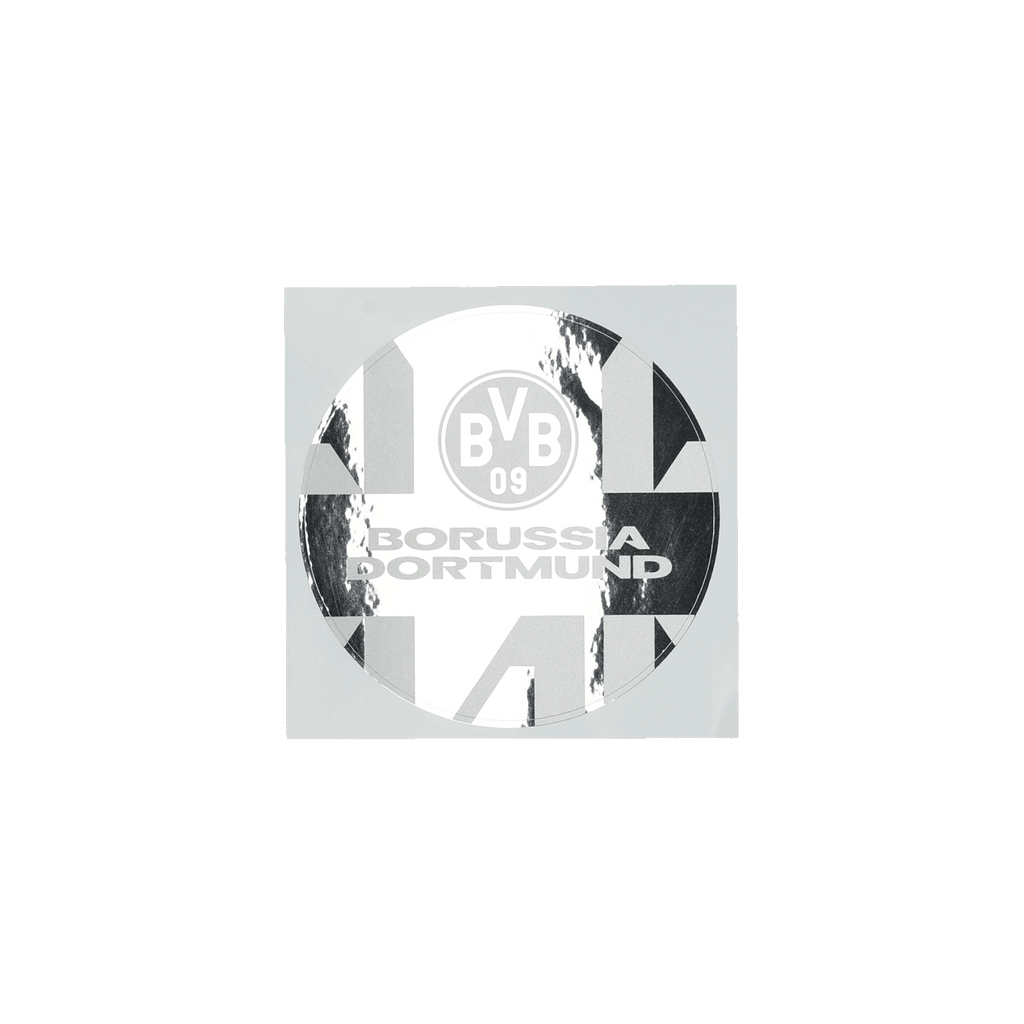 Autocollant rond du BVB pour le rétroviseur, avec le logo du Borussia Dortmund et un motif stylisé aux couleurs noir et jaune.