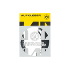 Autocollant rond du BVB avec le logo du Borussia Dortmund et une surface réfléchissante, idéal comme objet de fan ou comme décoration.