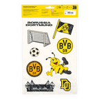 Autocollants de fenêtre aux couleurs noir et jaune du BVB, avec des motifs tels que le football, le logo du BVB, EMMA, le stade et le drapeau du BVB : de véritables produits dérivés du Borussia Dortmund.