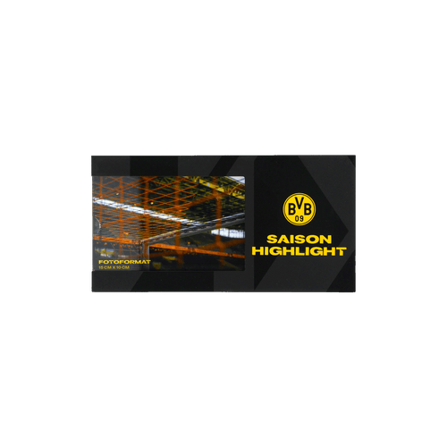 Cadre photo noir et jaune du BVB portant l'inscription « Saison Highlight ». Convient aux photos au format 15 x 10 cm. Idéal pour mettre en valeur des photos prises au stade ou des souvenirs.