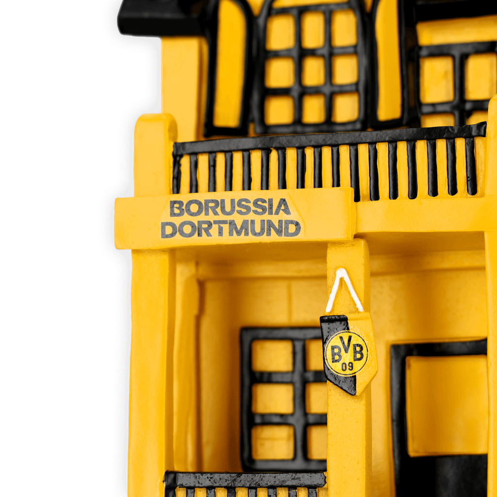 Mangiatoia per uccelli del BVB nei colori nero e giallo, con il logo del Borussia Dortmund ed elementi decorativi; ideale per gli appassionati di calcio e gli amanti degli uccelli.