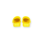 Vista posteriore degli zoccoli per bambini del BVB nei colori nero e giallo, con suola antiscivolo, ideali per i giovani tifosi.