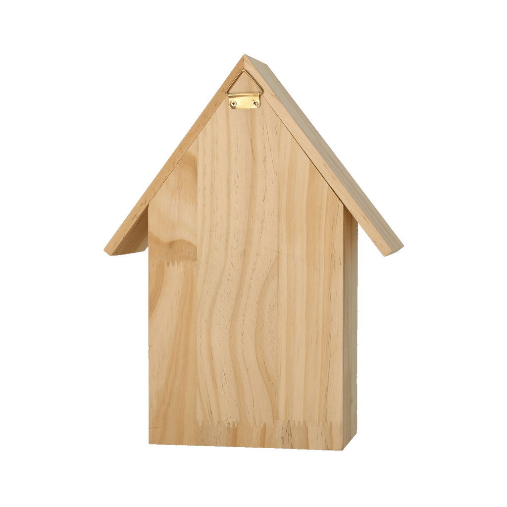An eco-friendly BVB Insect Hotel 2.0 made of natural wood, suitable for mounting in gardens or on balconies to protect insects.