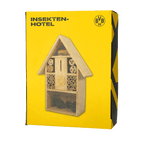 Das BVB Insektenhotel 2.0 im schwarzgelben Design unterstützt Umweltschutz und dekoriert den Garten. Mit dem prägnanten Borussia Dortmund Logo.