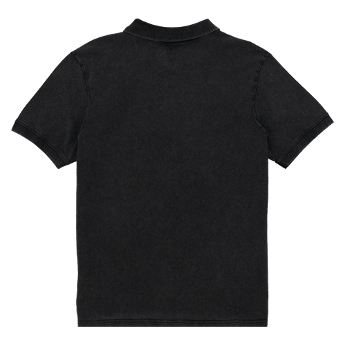 Rückansicht eines schwarzen BVB-Polos aus der Elemente-Kollektion 2025 für Fans von Borussia Dortmund.