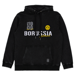 BVB black hoodie with a yellow BVB logo, white "Borussia Dortmund" lettering, and the year "1909"—perfect for fans.