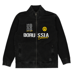 多特蒙德（Borussia Dortmund）黑色拉链夹克，配有黄色BVB徽标、“1909”字样及“Borussia Dortmund”字样；是球迷和俱乐部支持者的理想之选。