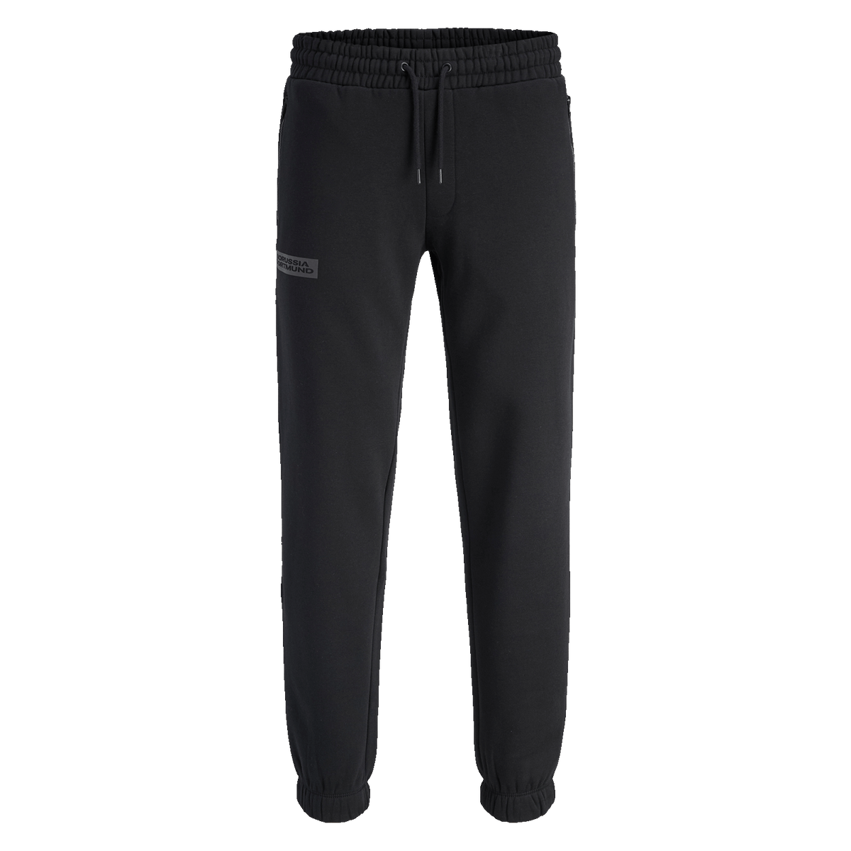 Pantalon de survêtement noir de la collection BVB Essentials, doté d'une taille élastiquée et d'un logo Borussia Dortmund discret brodé.
