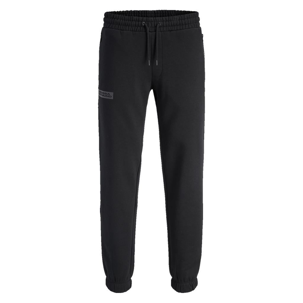 Pantalones de chándal negros de la colección BVB Essentials, con cintura elástica y un discreto logotipo del Borussia Dortmund bordado.