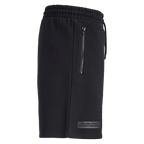 Short de sport noir BVB Essentials, orné du logo du Borussia Dortmund sur le côté et doté d'une fermeture éclair pratique au niveau de la poche, idéal pour le sport et les loisirs.