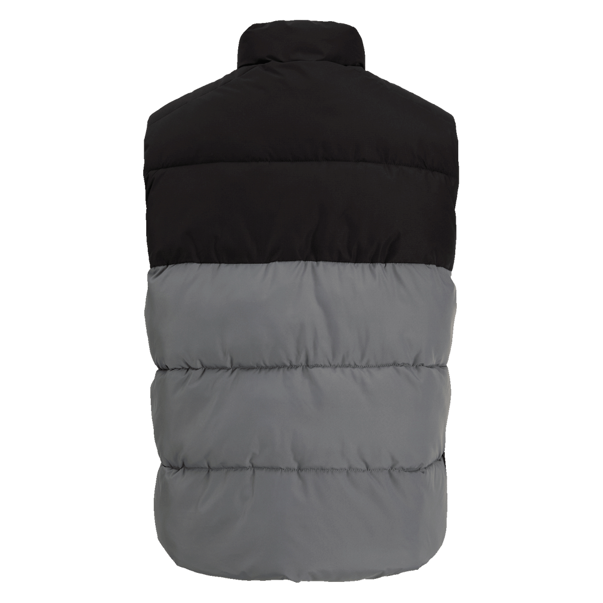 La vista posteriore di un gilet BVB Essentials nei toni del nero e del grigio, ideale per i tifosi del Borussia Dortmund.