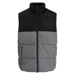 Gilet senza maniche BVB Essentials in una combinazione di colori grigio-nero, con cerniera frontale e discreto logo del Borussia Dortmund sul petto, vista frontale