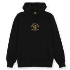 Schwarzer BVB-Hoodie aus der Gold II-Kollektion mit goldenem Ballspielverein Borussia Dortmund Logo auf der Brust, gemütliches und stylisches Fan-Merchandise.