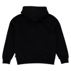 Sudadera con capucha negra del BVB, vista desde atrás, con la capucha a la vista; producto oficial del Borussia Dortmund.