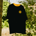 Black BVB Iconic Lifestyle T-shirt with a yellow collar and the BVB-09 logo on the chest, for Borussia Dortmund fans.