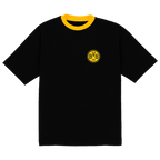 T-shirt noir à manches courtes, orné d'un logo jaune du BVB sur la poitrine et doté d'un col rond jaune, idéal pour les supporters du BVB.