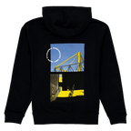 Black BVB Matchday II hoodie with an eye-catching SIGNAL IDUNA PARK stadium design on the back, perfect for Borussia Dortmund fans.