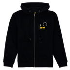 Black BVB Matchday II hooded jacket with yellow details, a zipper, and a small BVB logo on the front. Official Borussia Dortmund fan merchandise.