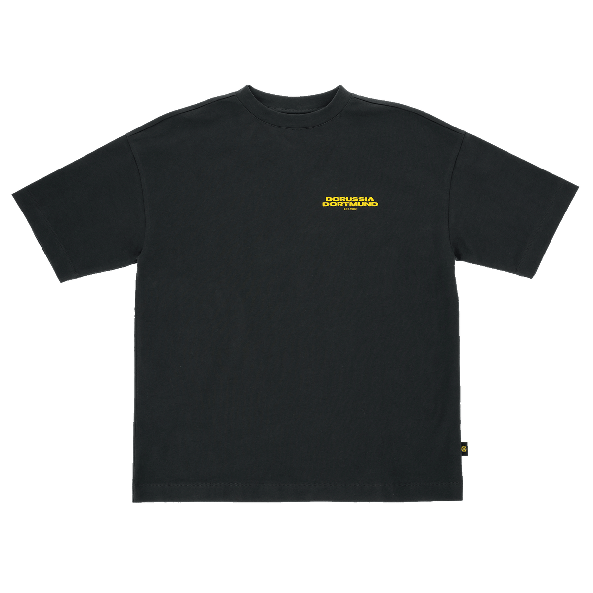 Camiseta BVB Urban en color antracita de la colección 2025, con el logotipo amarillo del Borussia Dortmund en el pecho, diseño desenfadado y manga corta.