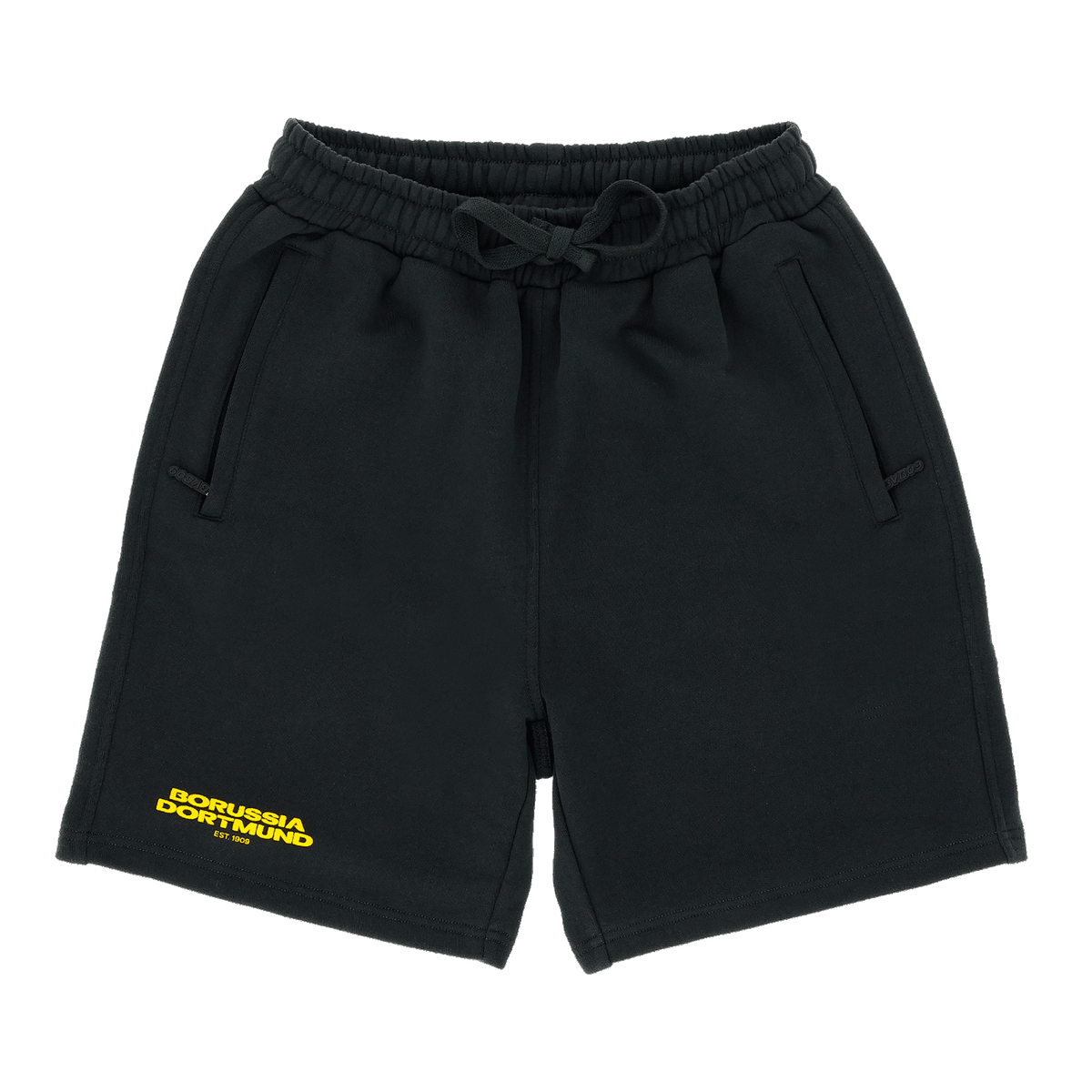 Die BVB Urban Shorts in anthrazit mit gelbem Borussia Dortmund Logo auf dem Bein ist ein sportliches und modernes Fanartikel für Freizeit und Training.