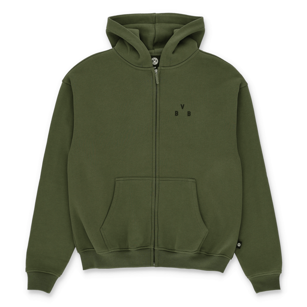 Petrol-green BVB Urban zip-up jacket with a hood, zipper, and subtle BVB logo; a stylish and comfortable piece of fan merchandise.