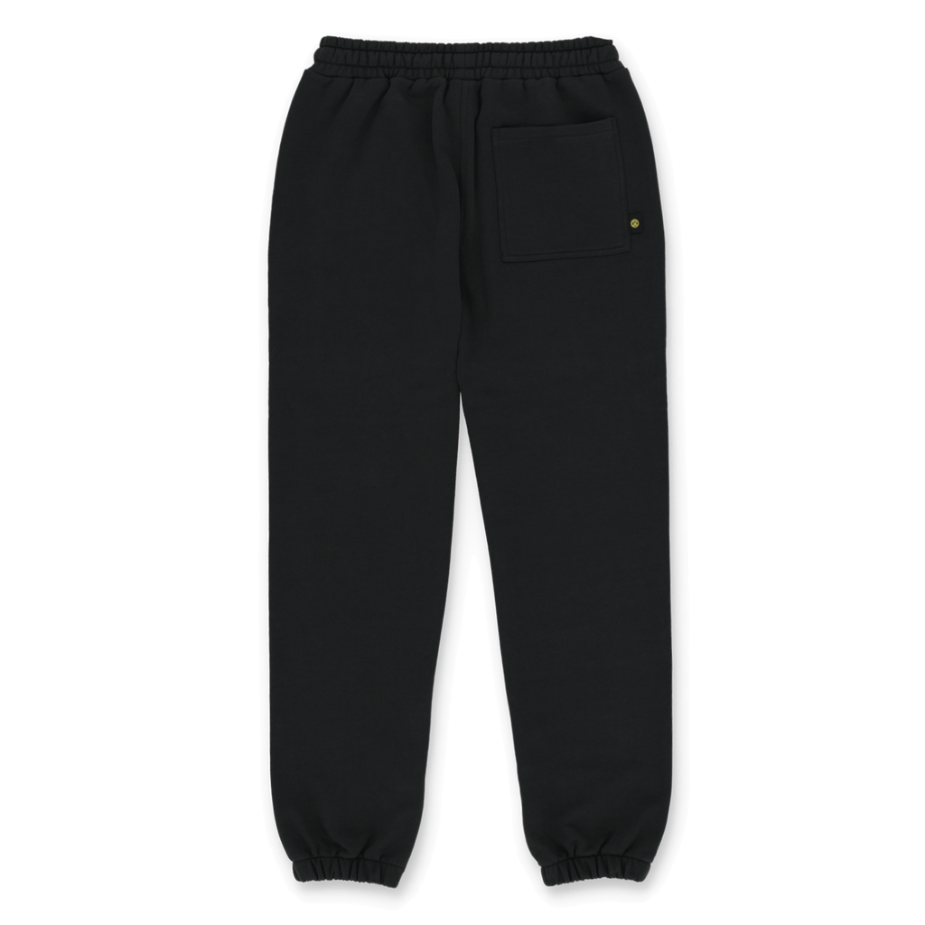 Black BVB Urban sweatpants with an elastic waistband, patch pocket, and minimalist design for Borussia Dortmund fans.