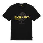 Black BVB International T-shirt with eye-catching yellow "BVB INT." print and a stylized globe design; perfect for Borussia Dortmund fans.