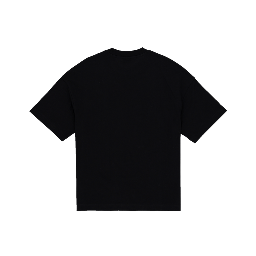 Black BVB college T-shirt for kids, simple design, back view.