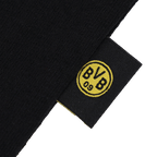 Black BVB kids' T-shirt with a yellow BVB 09 logo on a fabric label, perfect for young fans.