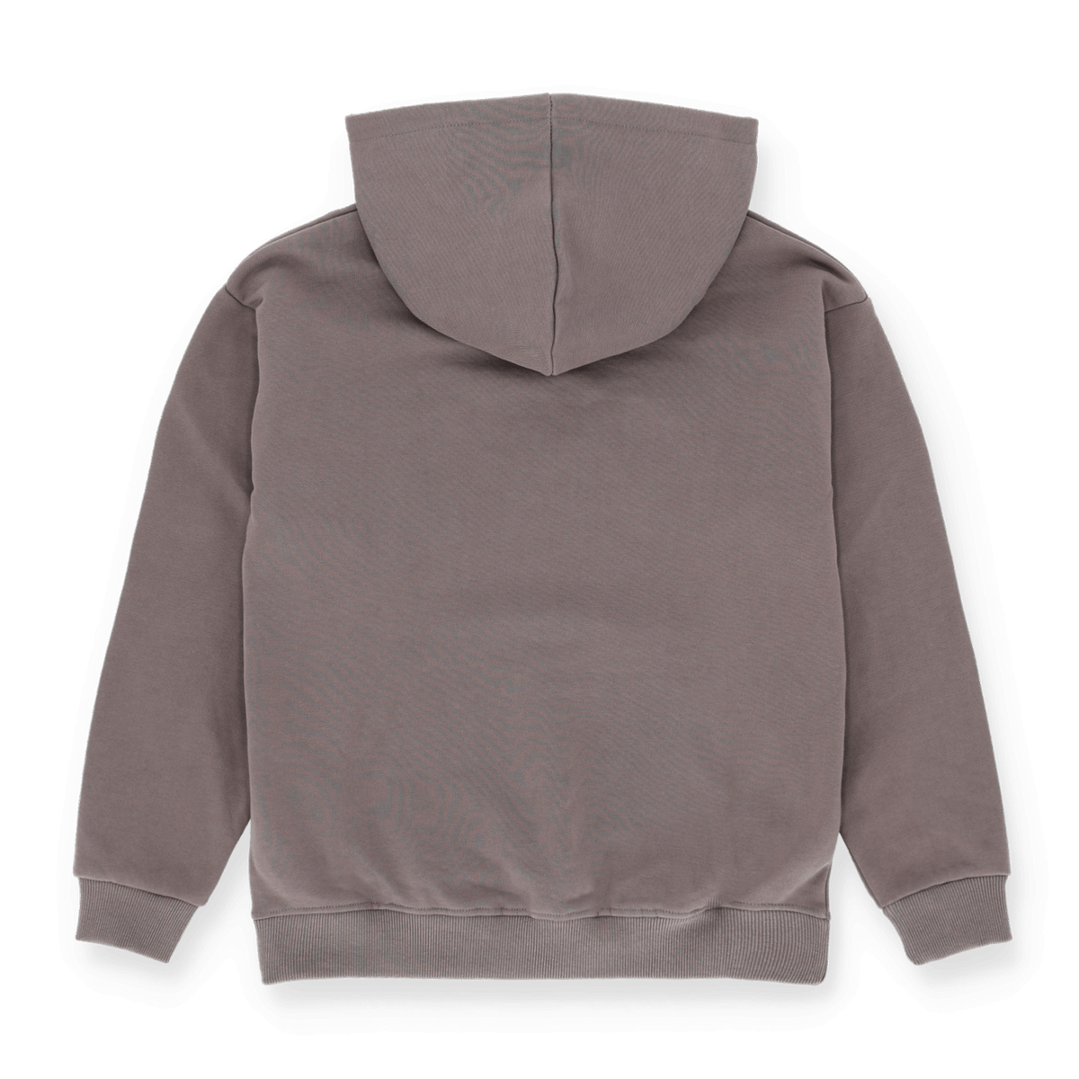 Grau melierter BVB-Kinder-Hoodie in Rückansicht mit Kapuze, ideal für Fans. Bequemes und sportliches Design.