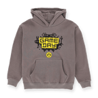 This gray BVB gaming hoodie for kids features a modern GAME DAY design with the BVB logo and a cozy hood.