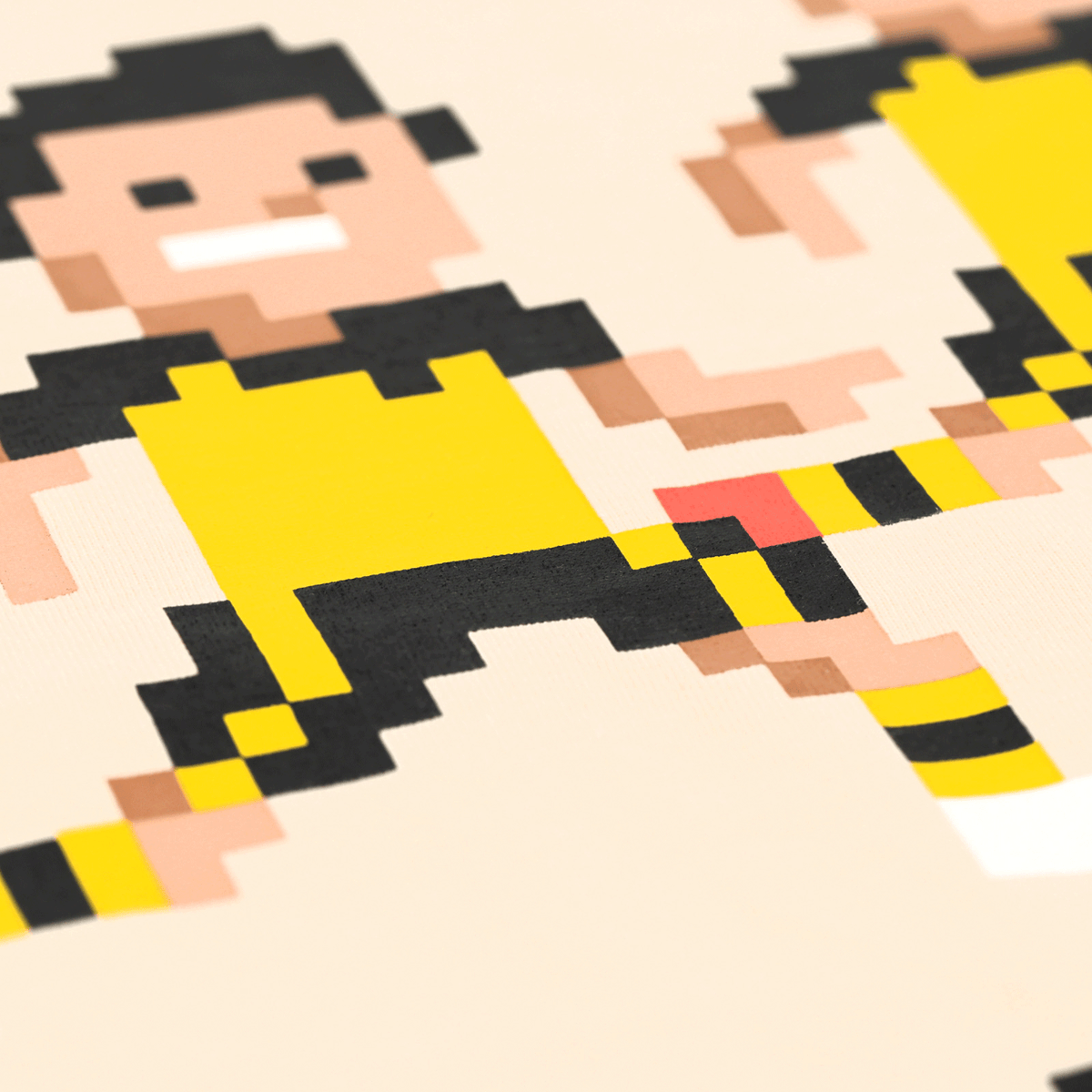 BVB Gaming T-shirt for kids in off-white with a unique pixel design and black-and-yellow accents, ideal as fan merchandise for Borussia Dortmund supporters.
