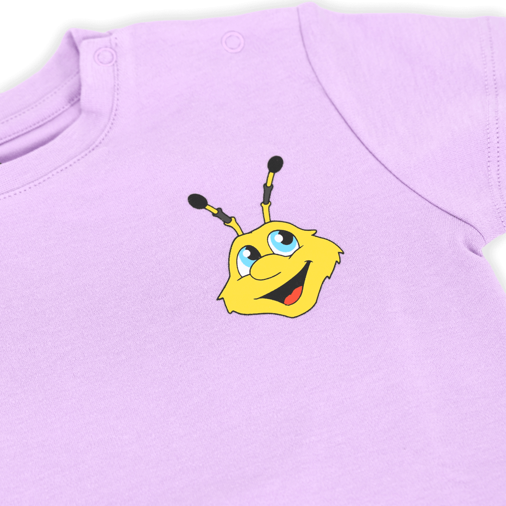 Maglietta viola del BVB per neonati e bambini piccoli con motivo EMMA giallo, ideale come gadget per i tifosi.