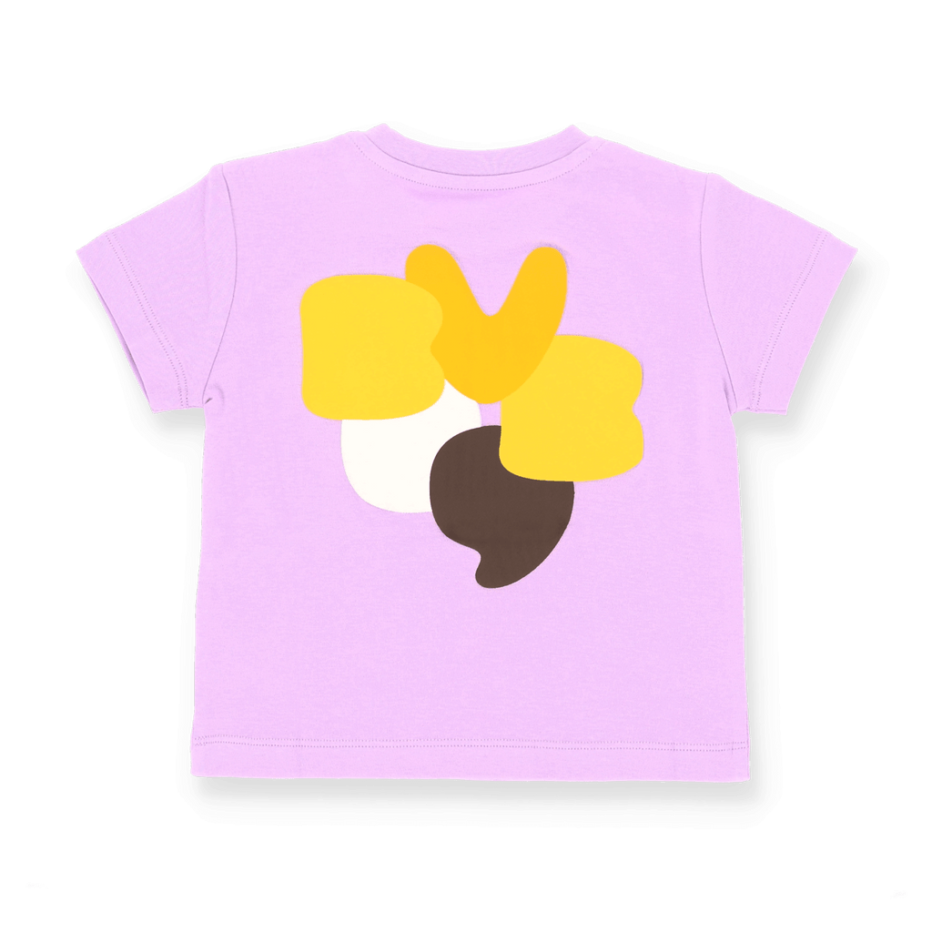 Maglietta del BVB color lilla per neonati e bambini piccoli, con motivo astratto giallo, marrone e bianco sul retro.