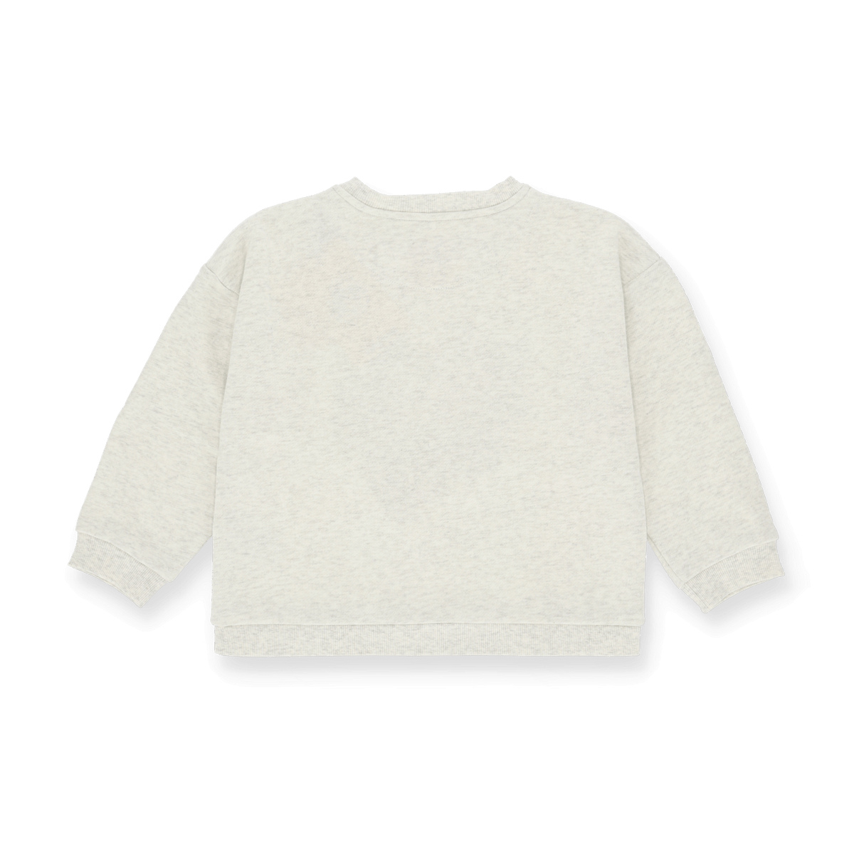 Rückansicht eines grauen BVB-Crewneck-Sweatshirts für Babys und Kleinkinder, ideal für Fans von Borussia Dortmund.
