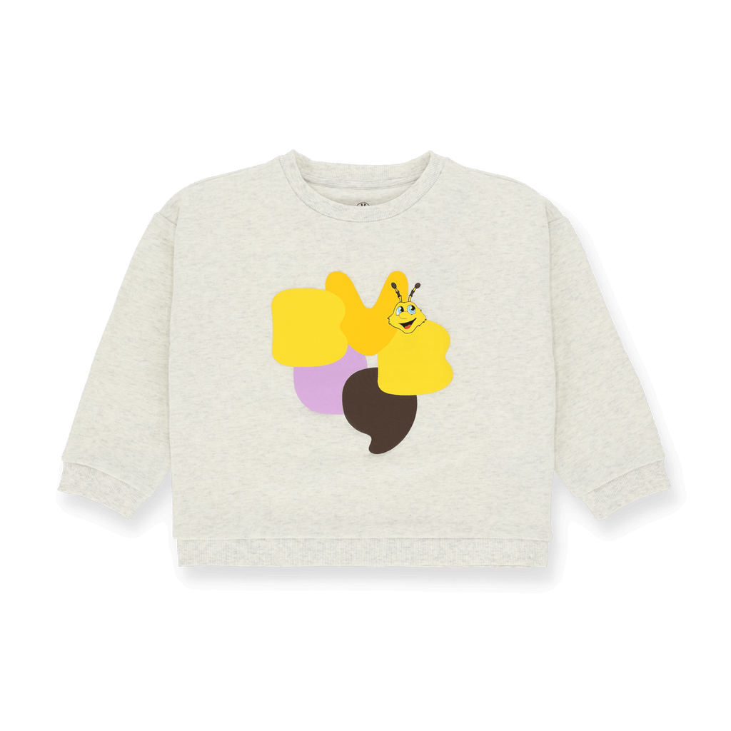 Jersey de cuello redondo gris de la colección infantil del Borussia Dortmund para bebés y niños pequeños, con el logotipo de EMMA y un diseño a color en la parte delantera.