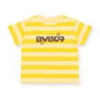 Gelb-schwarz gestreiftes BVB T-Shirt für Babys und Kleinkinder mit BVB09-Design und niedlicher Biene als Detail.