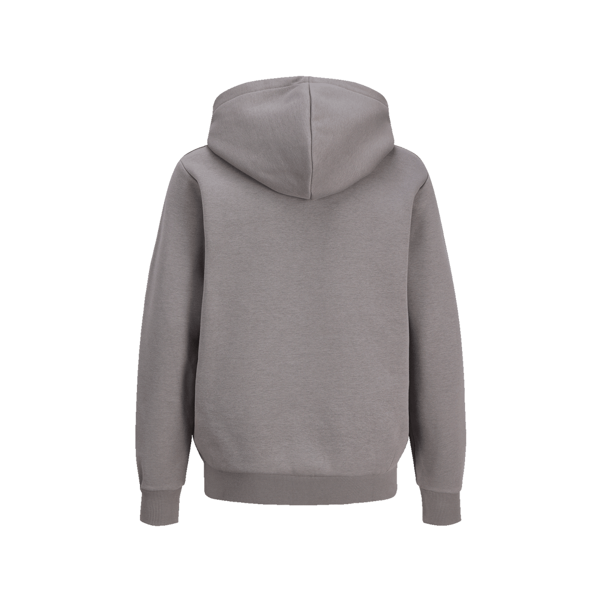 Grauer BVB Essential Hoodie für Kinder, Rückansicht, mit Kapuze und langen Ärmeln. Perfekt als bequemer Fanartikel.