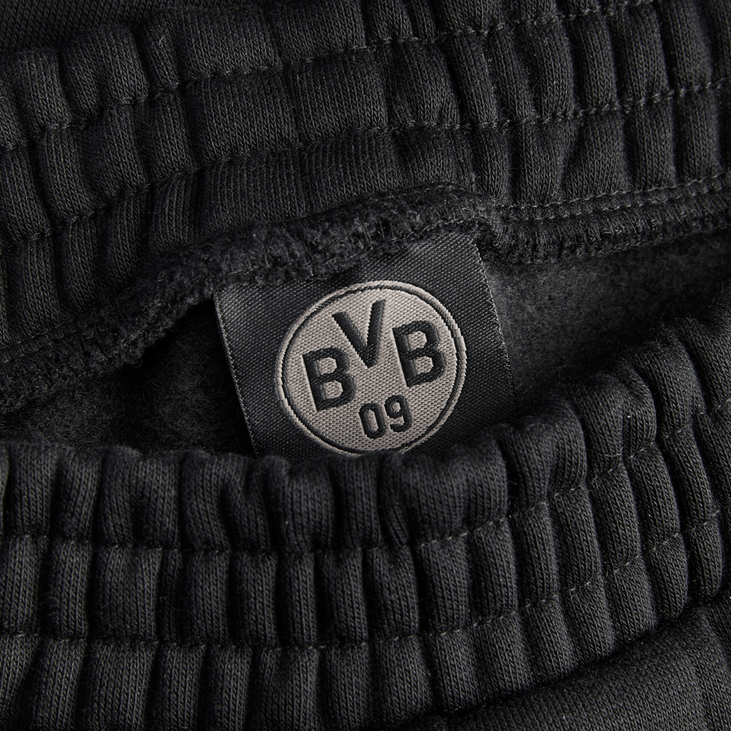 Schwarze BVB Kinder-Sweatpants mit gestepptem elastischen Bund und BVB 09-Logo, ideal für Fans und sportliche Aktivitäten.