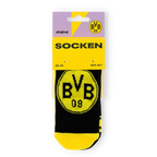 多特蒙德（BVB）儿童袜套装，黑黄配色，2双装，正面印有BVB标志，尺码为28-30。
